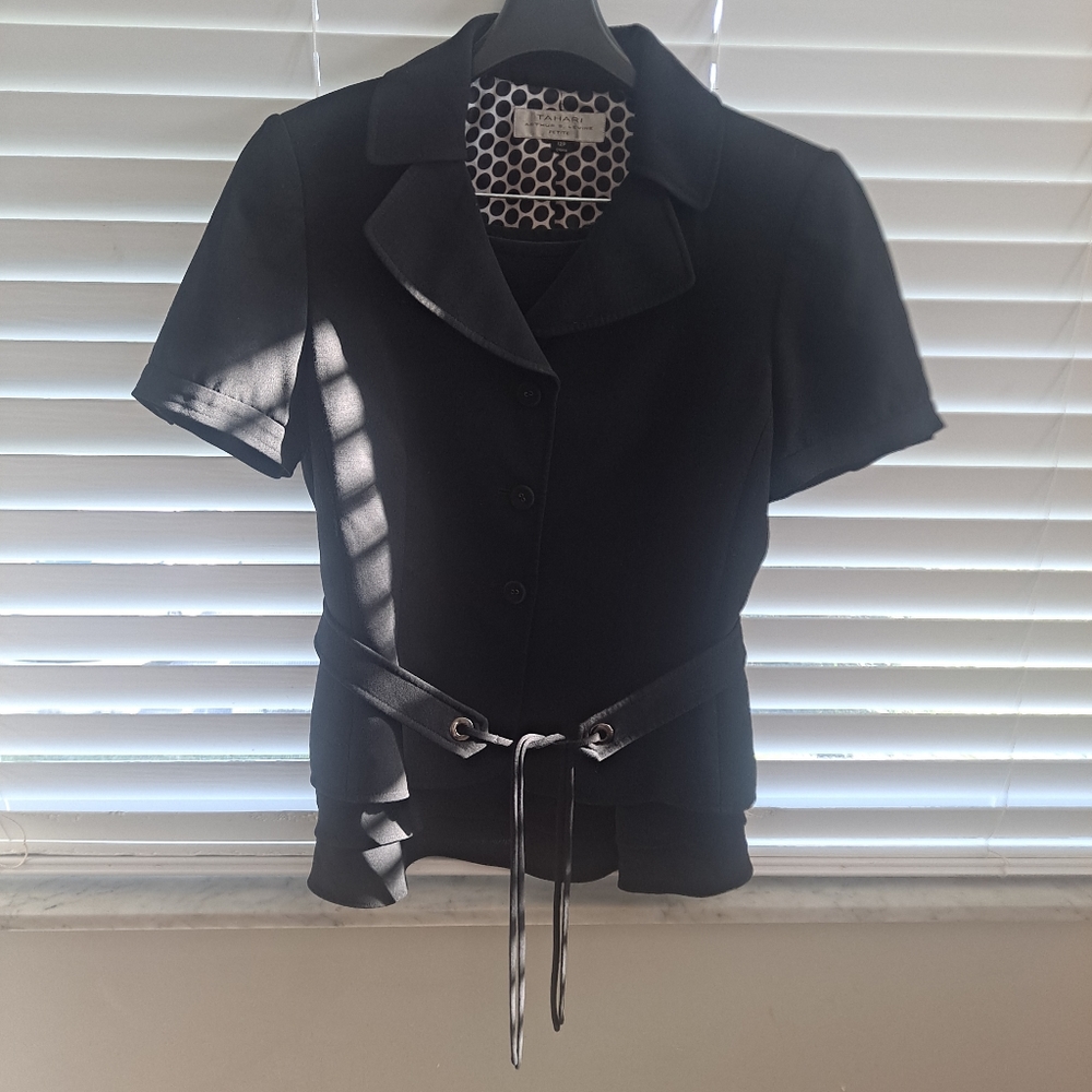 Black Tahari Arthur S. Levine Summer Short Sleeve Skirt Suit 12P